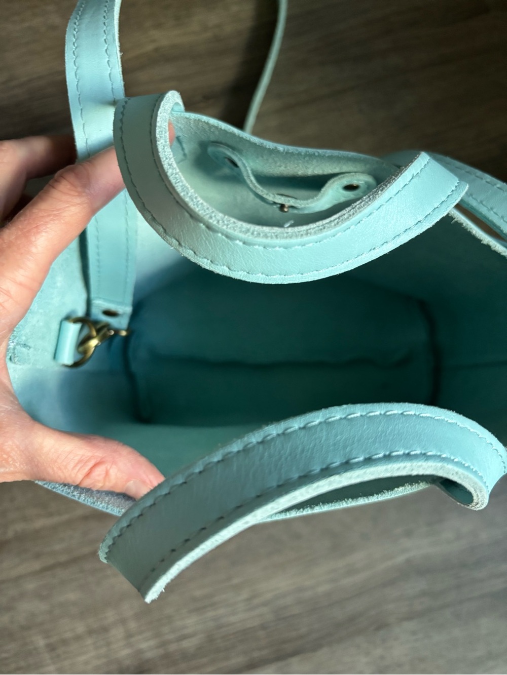 Portland Leather Goods Mini Crossbody tote in light blue - Picture 5 of 7